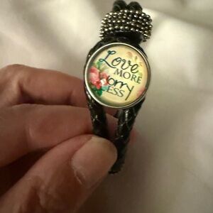 Love More Worry Less Black Braided Ring